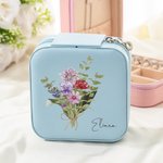 Personalized Watercolor Birth Flowers Bouquet Leather Jewelry Box with Name Travel Accessory Portable Gift for Women Girls