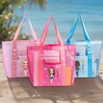 Personalizzato personaggio dei cartoni animati nascita fiore Mesh spiaggia Tote Bag con nome vacanze estive piscina regalo di compleanno per le donne ragazze