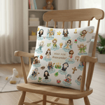 Taie d'oreiller personnalisée en forme de dessin animé des Saints du Ciel avec nom Cadeau d'anniversaire et de baptême pour les enfants chrétiens
