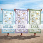Personlig snabbtorkande strandhandduk retro blommor och namn badlakan för sommarsemester strand och födelsedagspresent