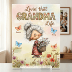 Personalized Watercolor Grandma Cartoon Character Acrylic Plaque with Name Home Decor Mother's Day Birthday Gift for Grandmother