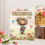 Personlig akvarell mormor tecknad karaktär akrylplatta med namn heminredning mors dag födelsedagspresent till mormor