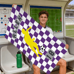 Personalized Plaid Soccer Silhouette Quick-Dry Oversized Sport Beach Towel with Name and Number Beach Pool Party Birthday Gift for Football Lover