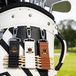 Personalized Golf Theme Name Initial Badge PU Leather Golf Tee Holder Bag Tag with 5 Pcs Bamboo Tees Birthday Gift for Golf Player