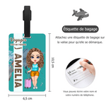 Étiquette de bagage personnalisée avec nom et personnage de dessin animé - Cadeau d'anniversaire vacances pour amoureux de voyage