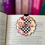 Personalised Pink-Gold Style Checkered Initial Magnetic Bookmark Clip with Name Book Club Birthday Gift for Reading Lovers Bookworms