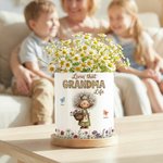 Spersonalizowana ceramiczna doniczka z imieniem i bambusową tacą z postacią babci z kreskówki Prezent na Dzień Matki dla mamy i babci