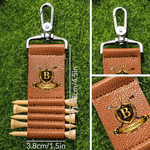 Personalized Golf Theme Name Initial Badge PU Leather Golf Tee Holder Bag Tag with 5 Pcs Bamboo Tees Birthday Gift for Golf Player
