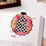 Personalised Pink-Gold Style Checkered Initial Magnetic Bookmark Clip with Name Book Club Birthday Gift for Reading Lovers Bookworms