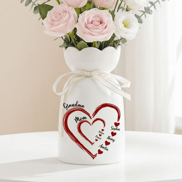 Personalisierte Double Hearts Keramikvase mit Namen Muttertag Geburtstag Geschenk für Oma Mom