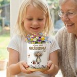 Spersonalizowana ceramiczna doniczka z imieniem i bambusową tacą z postacią babci z kreskówki Prezent na Dzień Matki dla mamy i babci