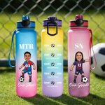 Personalized Cartoon Soccer Character Face Photo 32 oz Water Bottle with Name and Number Birthday Gift for Soccer Fans Lovers
