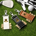 Personalized Golf Theme Name Initial Badge PU Leather Golf Tee Holder Bag Tag with 5 Pcs Bamboo Tees Birthday Gift for Golf Player