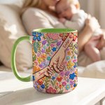 Personlig färgglad oljemålningsstil Hands in Hands 11/15 oz keramisk mugg med namn Daglig användning Mors dag Födelsedagspresent till mor mormor