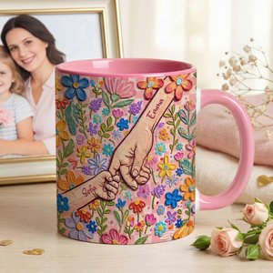 Personalised Colourful Oil Painting Style Hands in Hands 11/15 oz Ceramic Mug with Name Daily Use Mother's Day Birthday Gift for Mother Grandmother