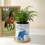 Maceta de cerámica personalizada con retrato de caballo, base de bambú y nombre Regalo de cumpleaños para propietario amante de los caballos