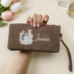 Personalized Cartoon Mom and Baby Hugging PU Leather Clutch Wristlet Wallet with Name and Initial Travel Essential Daily Use Mother's Day Gift for Mom