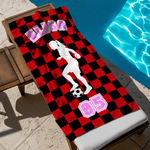 Personalized Plaid Soccer Silhouette Quick-Dry Oversized Sport Beach Towel with Name and Number Beach Pool Party Birthday Gift for Football Lover