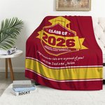 Personalized Multicolor Graduation Hat Soft Fleece Blanket with Year School Name and Warm Text Class of 2026 Gift for Graduate