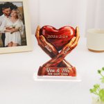 Personalised Intertwined Hands Heart Acrylic Ornament with Names and Date Desk Decor Anniversary Valentine's Day Gift for Couple