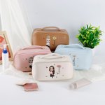 Beauty case in pelle personalizzato con personaggio animato fiore di nascita portatile accessori regalo di compleanno per donne e ragazze