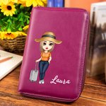 Personalized Cartoon Travel Character PU Leather Notebook Set with Pen Holder Trip Planner Daily Use Birthday Gift for Travel Lovers