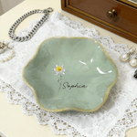 Gepersonaliseerde Imitatie Kristal stijl Geboorte Bloem Keramiek geschulpte rand Trinket sieraden schotel met naam Moederdag Verjaardagscadeau voor haar