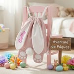 Sac à dos à cordon multicolore personnalisé avec nom brodé et motif de lapin - Cadeau Pâques pour la chasse aux œufs pour enfants