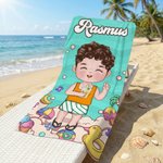 Personlig strandhandduk med namn och karaktär stor snabbtorkande badhandduk med dragskopåse sommarpresent födelsedagspresent