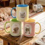 Personalised Watercolor Stripe Checkered Pet Photo 11 oz 15 oz Ceramic Mug with Name Birthday Pet Party Gift for Pet Owners Lovers