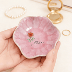 Gepersonaliseerde Imitatie Kristal stijl Geboorte Bloem Keramiek geschulpte rand Trinket sieraden schotel met naam Moederdag Verjaardagscadeau voor haar