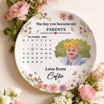 Calendario personalizado con foto de recién nacido Plato decorativo de cerámica con título y soporte Cumpleaños Día de la madre Baby Shower Regalo para la familia