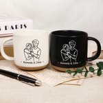 Personlig Line Art Style Parfoto 12 oz keramikmugg med handtag och namn Alla hjärtans dag-jubileumspresent för par
