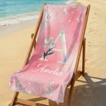 Gepersonaliseerd Pareleffect Geboortebloem Sneldrogend Strandlaken met Initiaal en Naam Strandfeest Verjaardagscadeau voor Familie