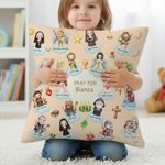 Taie d'oreiller personnalisée en forme de dessin animé des Saints du Ciel avec nom Cadeau d'anniversaire et de baptême pour les enfants chrétiens
