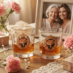 Personalised Floral Crown Badge 10 oz Whiskey Glass with Name and Text Birthday Mother's Day Gift for Mother Woman