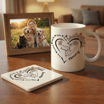 Personalised Heart Birth Flower Pet Pattern 11 oz 15 oz Ceramic Coffee Mug with 2-6 Names and Coaster Mother's Day Birthday Gift for Mom Grandma