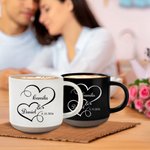 Personalized Double Hearts 12 oz Ceramic Coffee Mug with Engraved Name and Date Valentine's Day Birthday Anniversary Gift for Couples