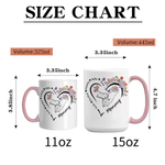 Personalised Heart Birth Flower Pet Pattern 11 oz 15 oz Ceramic Coffee Mug with 2-6 Names and Coaster Mother's Day Birthday Gift for Mom Grandma