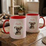 Personalised Watercolor Stripe Checkered Pet Photo 11 oz 15 oz Ceramic Mug with Name Birthday Pet Party Gift for Pet Owners Lovers