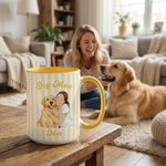 Personalised Pet Photo Watecolor Stripe 11/15 oz Ceramic Mug with Names and Coaster Birthday Mother's Day Gift for Pet Lover Owner