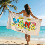 Personalized Multicolour Seaside Vacation Style Quick Dry Soft Oversized Beach Towel with 1-12 Names Beach Party Birthday Gift for Family