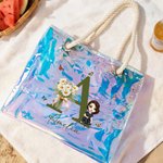 Bolsa transparente personalizada con flores de nacimiento personaje de dibujos animados y las iniciales regalo de cumpleaños para mujeres y chicas