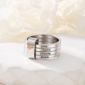 Tutti i miei amori in un solo anello - Anello a fasce con cuore e 2-7 nomi personalizzati