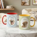 Personalised Watercolor Stripe Checkered Pet Photo 11 oz 15 oz Ceramic Mug with Name Birthday Pet Party Gift for Pet Owners Lovers