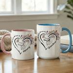 Personalised Heart Birth Flower Pet Pattern 11 oz 15 oz Ceramic Coffee Mug with 2-6 Names and Coaster Mother's Day Birthday Gift for Mom Grandma