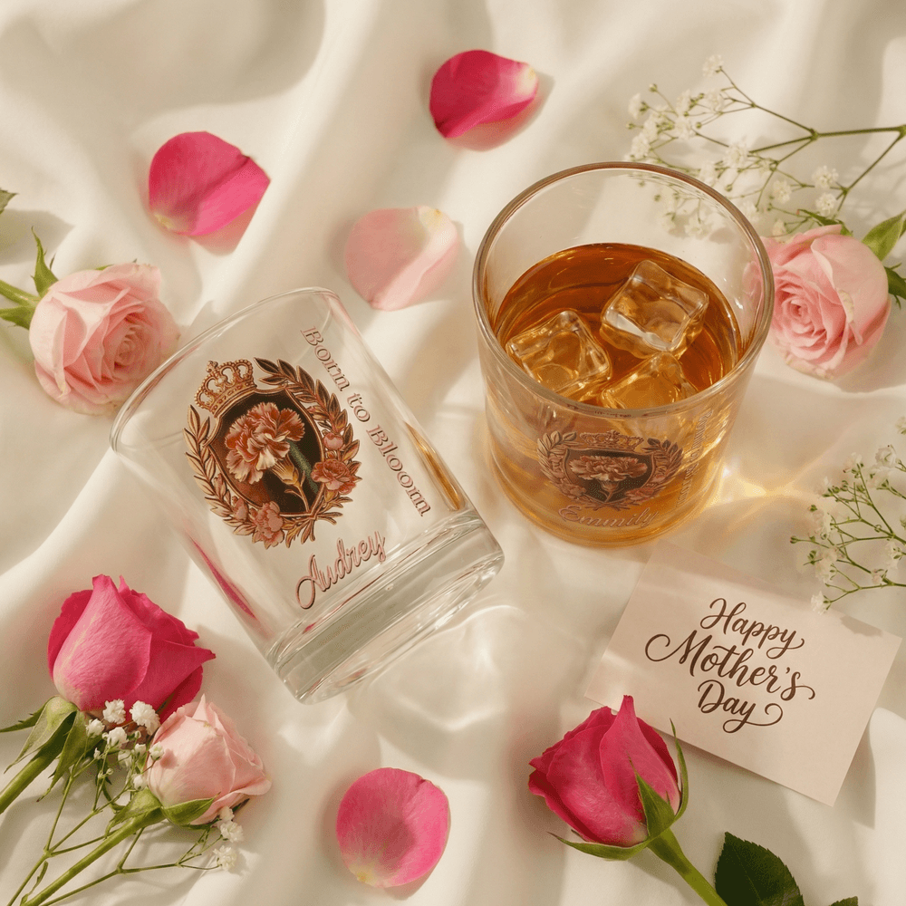 Personalizzato Corona floreale Distintivo 10 oz Whiskey Glass con nome e testo Compleanno Regalo per la festa della mamma Donna 3