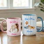Personalised Pet Photo Watecolor Stripe 11/15 oz Ceramic Mug with Names and Coaster Birthday Mother's Day Gift for Pet Lover Owner
