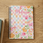Personalised Colourful Checkerboard Floral A5 Notebook with Name Daily Use Diary Birthday Gift for Women Friends