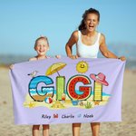 Personlig Multicolor Seaside Vacation Style Quick Dry Soft Oversized Beach Handduk med 1-12 namn Beach Party Födelsedagspresent för familjen